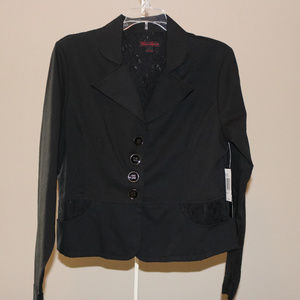 Cropped Black Twill Blazer w/Lace Detail - L